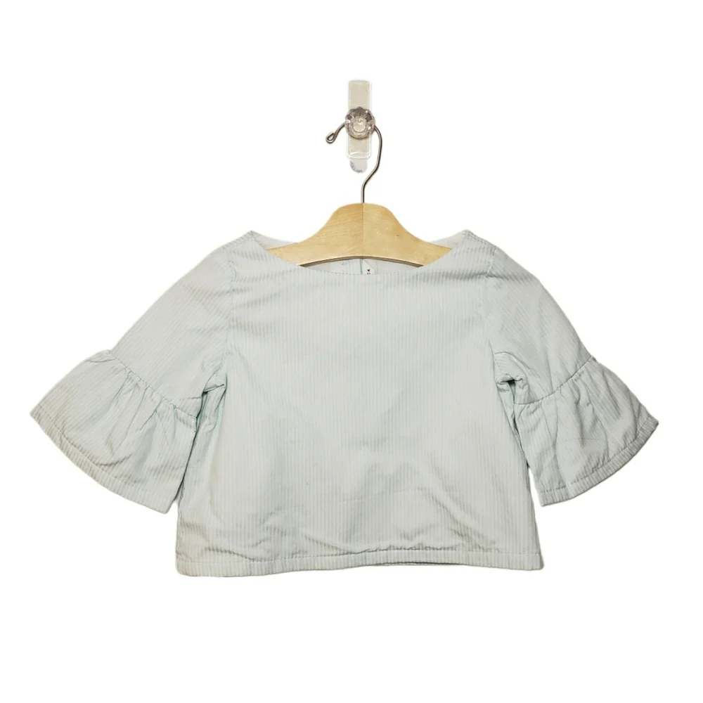 Janie and Jack Size 5 Ruffle Bell Sleeve Mint Striped Cropped Top